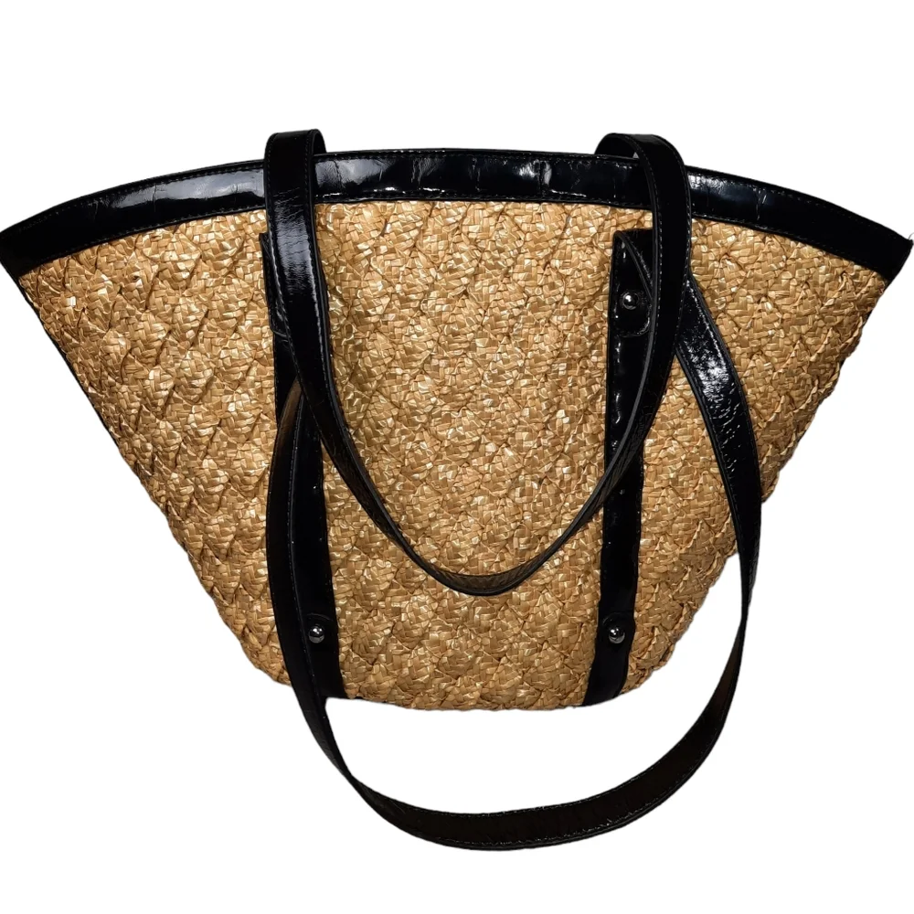 Coldwater Creek Santana Straw Braid Woven Tote/Bucket Drawstring Bag